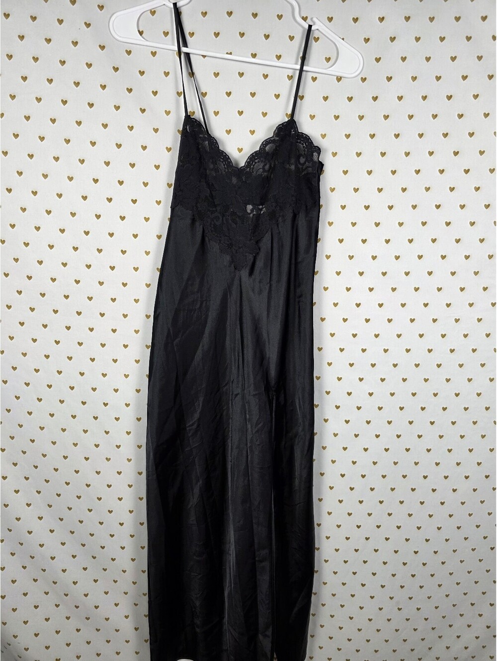 Victorias Secret Vintage Heart Label XS Black Maxi Dress Satin Nightie Lingerie